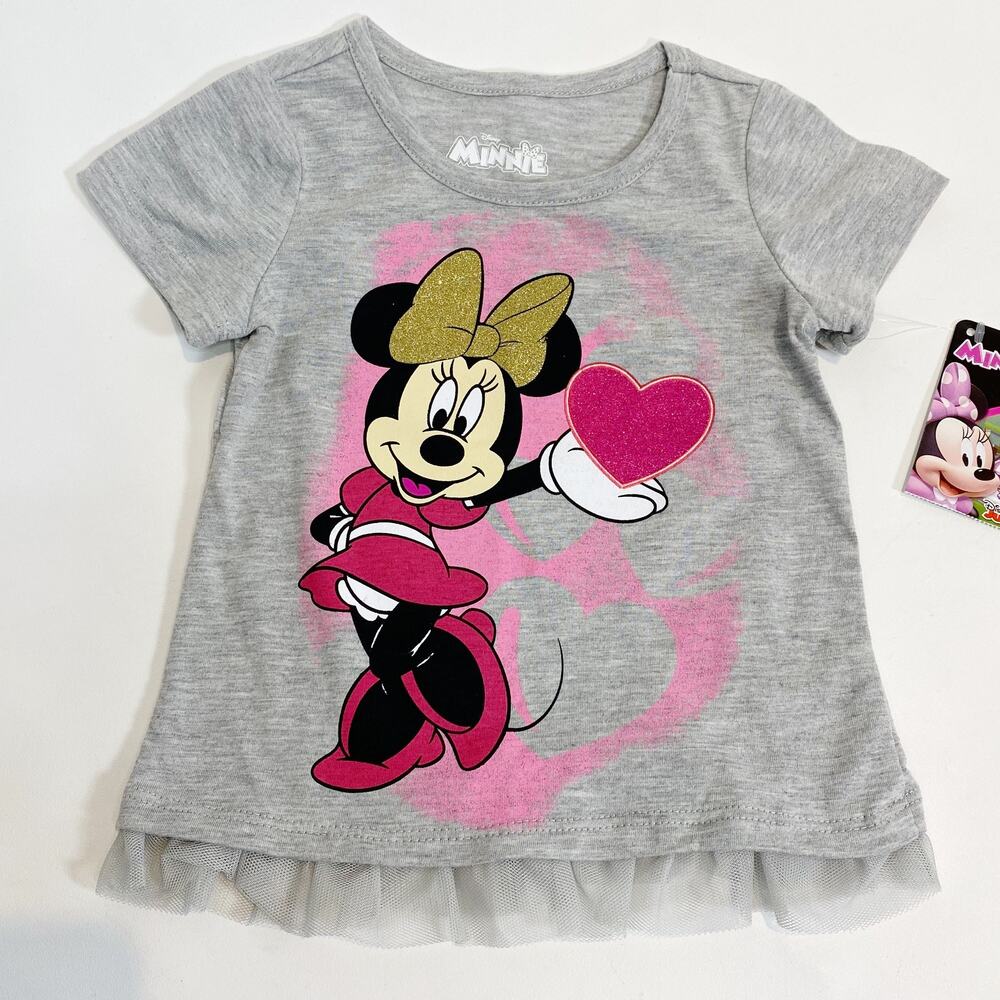 Disney Minnie Mouse Toddler Girls Size 2T Tee TShirt Bow Glitter Ruffle NEW Pink